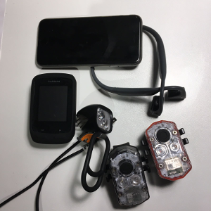 iPhone, Aftershockz, Garmin Edge 510, See Sense Icon+; MagicShine